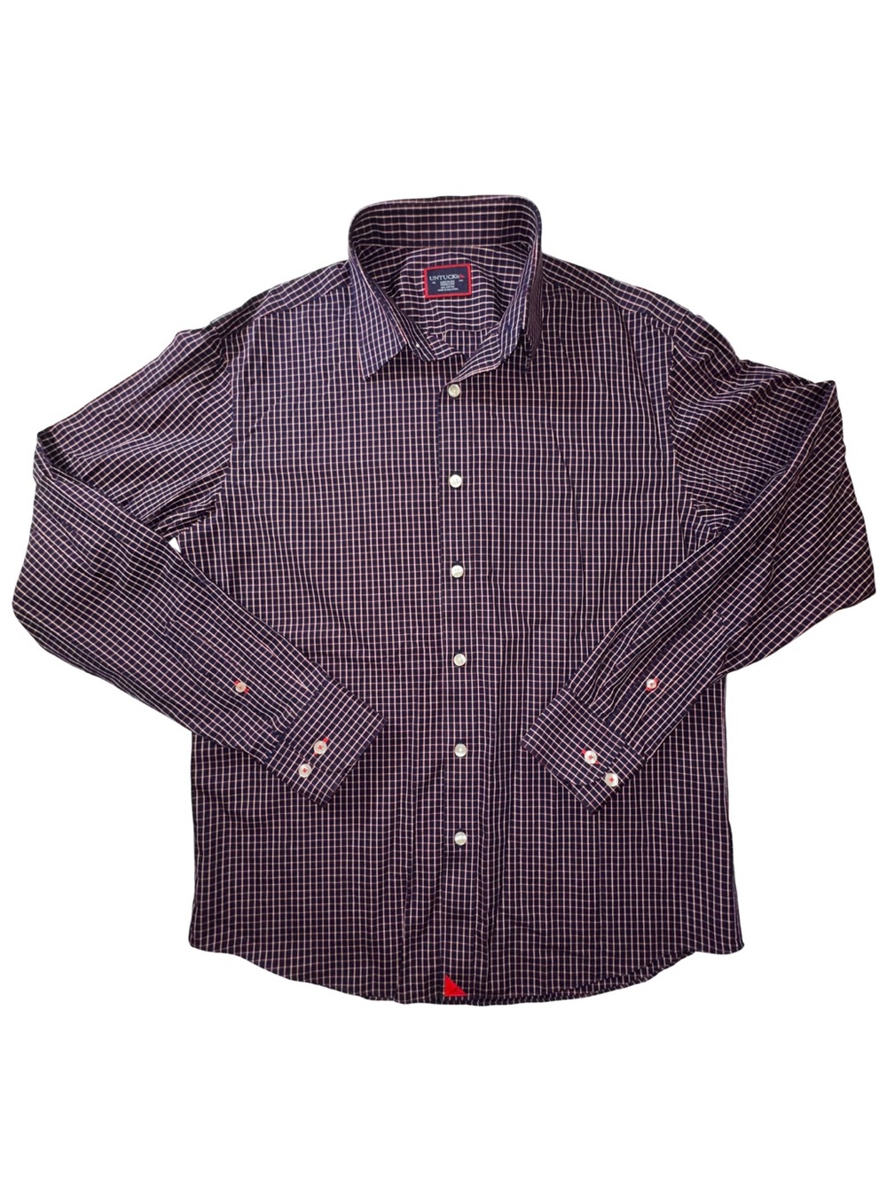 UNTUCKit Graach WF Men’s Medium Navy Maroon Plaid Wrinkle Free Shirt